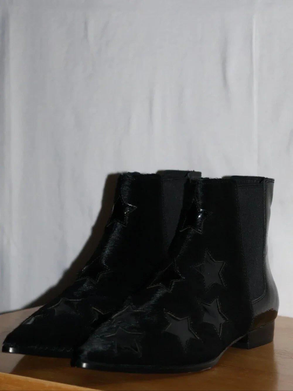 Ash Bliss Calf Hair & Patent Leather Black Chelsea Booties. EU Size 38.